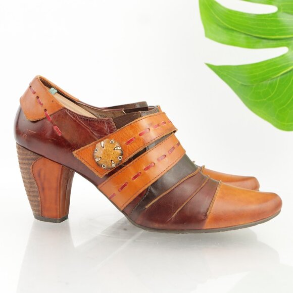 Spring Step Shoes - Spring Step Womens Wondrous Boot Size 40 9 Tan Brown Leather Block Heel  Booties